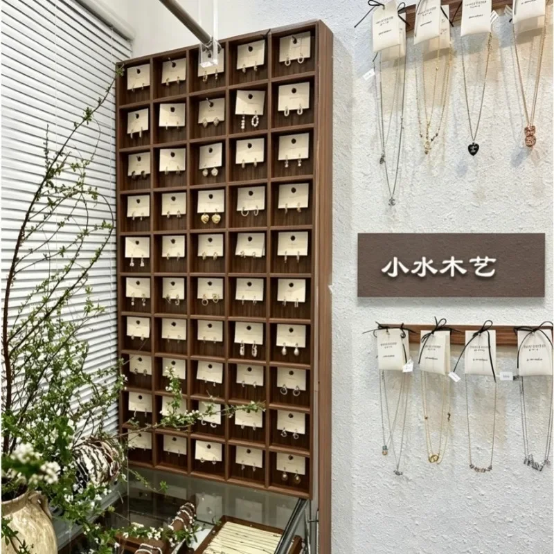 Wall display stand Solid wood multi-grid jewelry cabinet Tea room display rack Bracelet storage Teacup storage cabinet Bogu rack