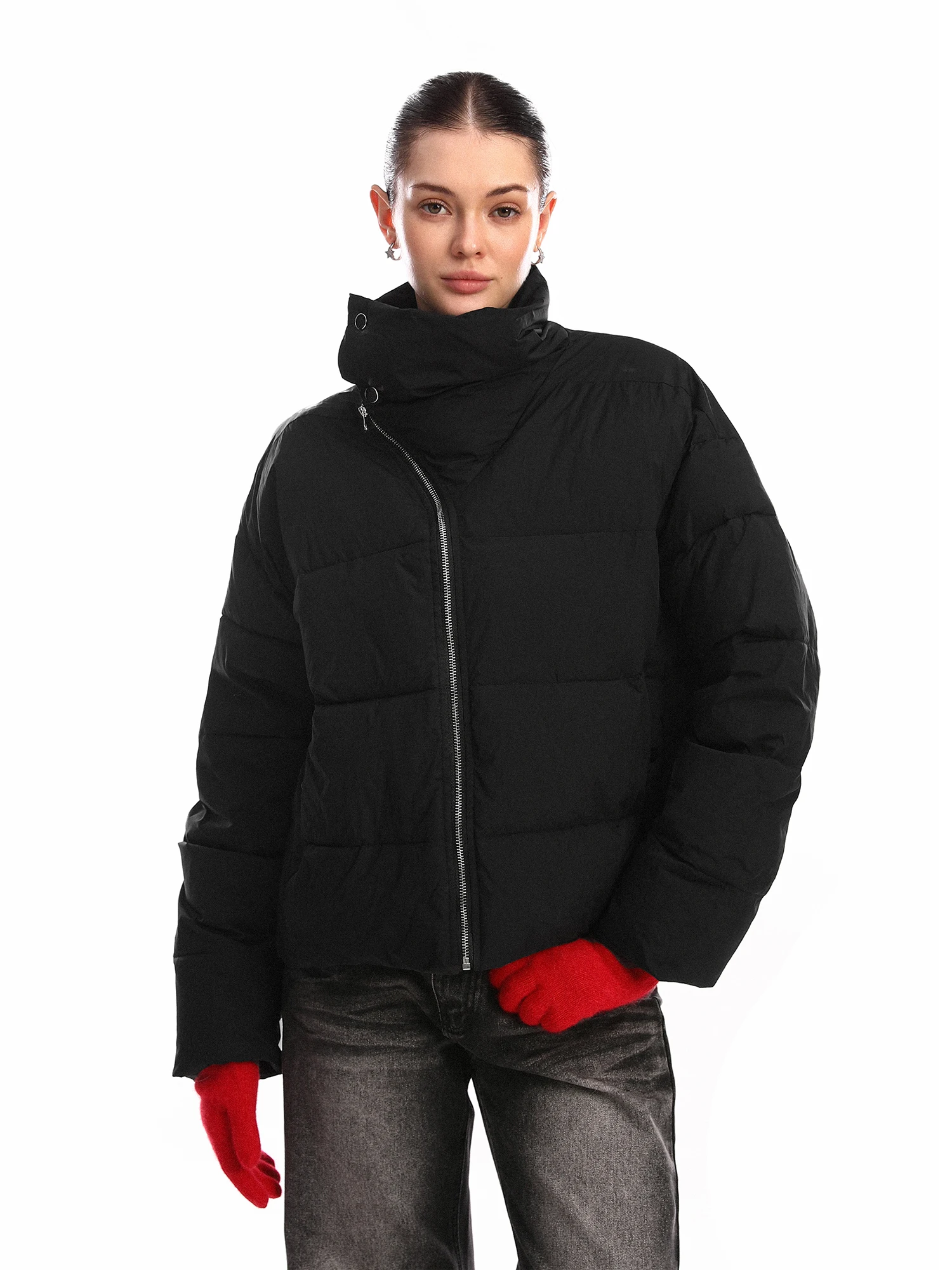 

Biggold женское хлопковое джетовое пальто на молнии свободного покроя с воротником-стойкой, зимнее пальто, теплая верхняя одежда, повседневная простая одежда