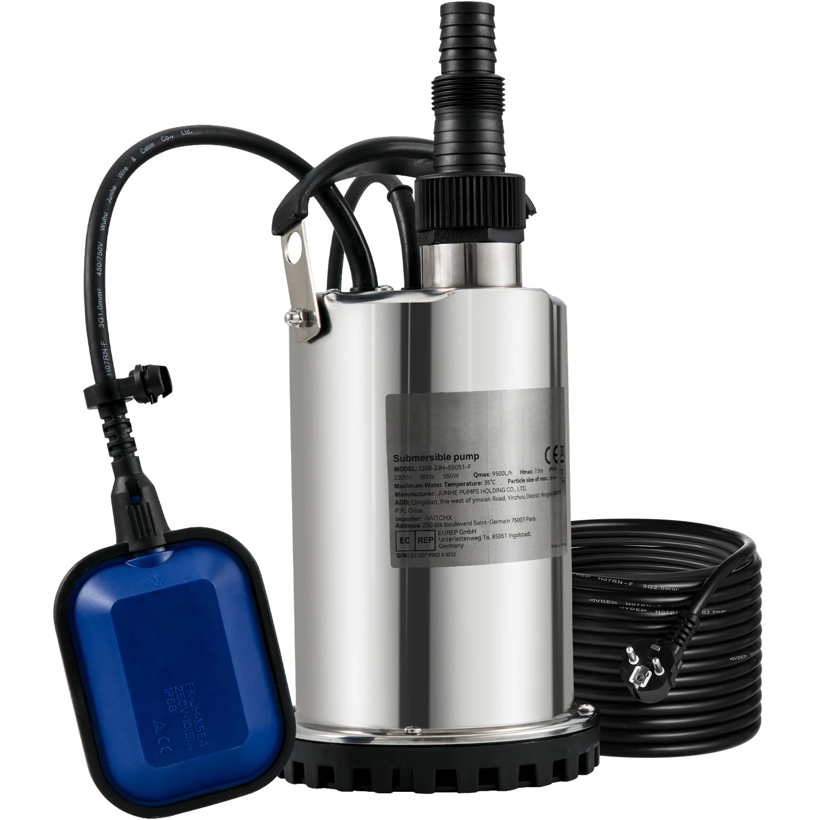 SucceBuy Submersible Sewage Pump Sump Water Pump 550W-2200W for Water Removal from Swimming Pools Basements Hot Tubs