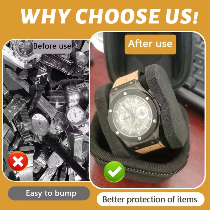 1/2 Slots Watch Travel Case Fit Large And Small Watches,With Soft Watch Pillow Hardshell Compact Watch Box,Safe watch Storage