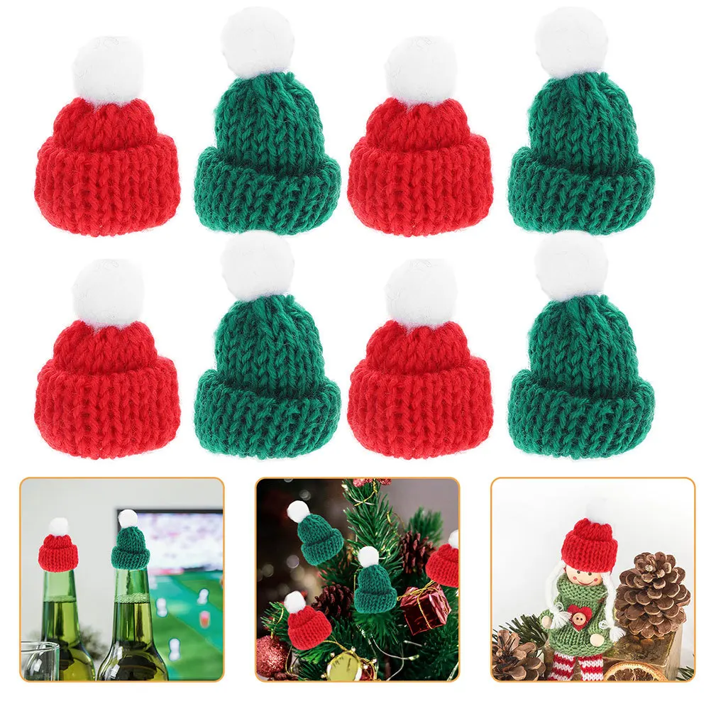 

30Pcs Mini Knitted Christmas Hats 4x4.5cm Tiny Santa Hats for Wine Bottles Milk Tea DIY Holiday Tree Decorations Mini Craft
