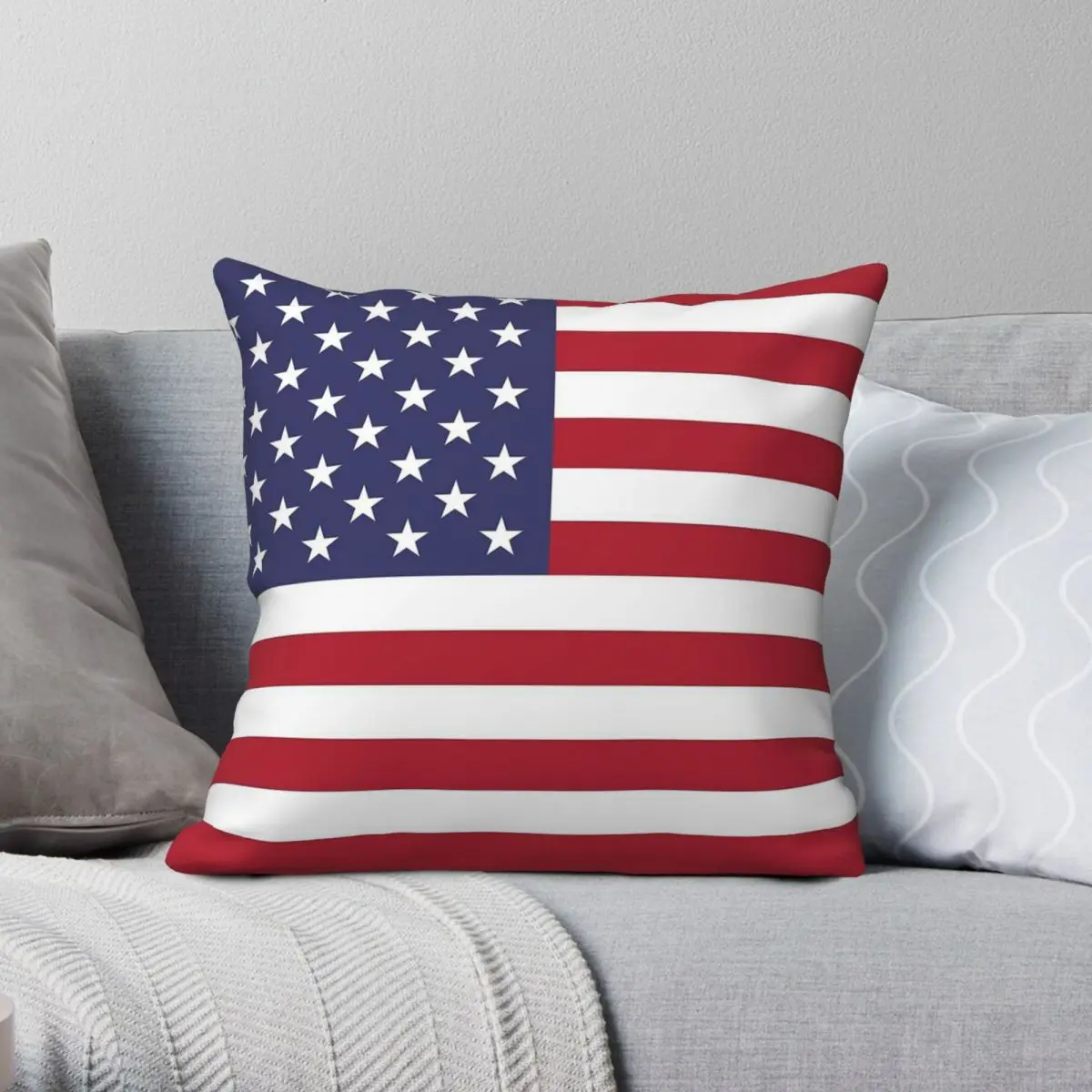 Show Off Colors United States Flag Square Pillowcase Polyester Linen Velvet Pattern Zip Decorative Throw Case Car Cushion Case