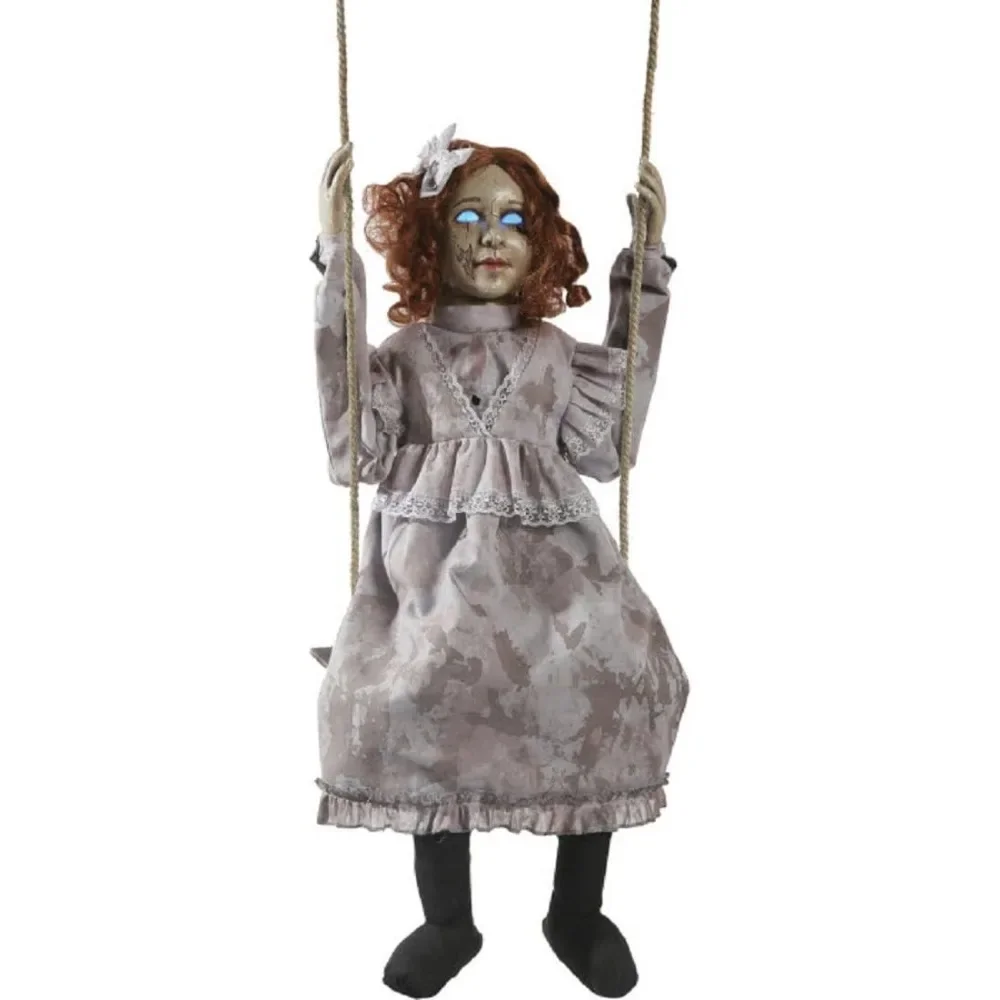 

Swinging Decrepit Doll Prop，Indoor or Covered Outdoor Halloween Decorations, Scary and Modern Halloween Props