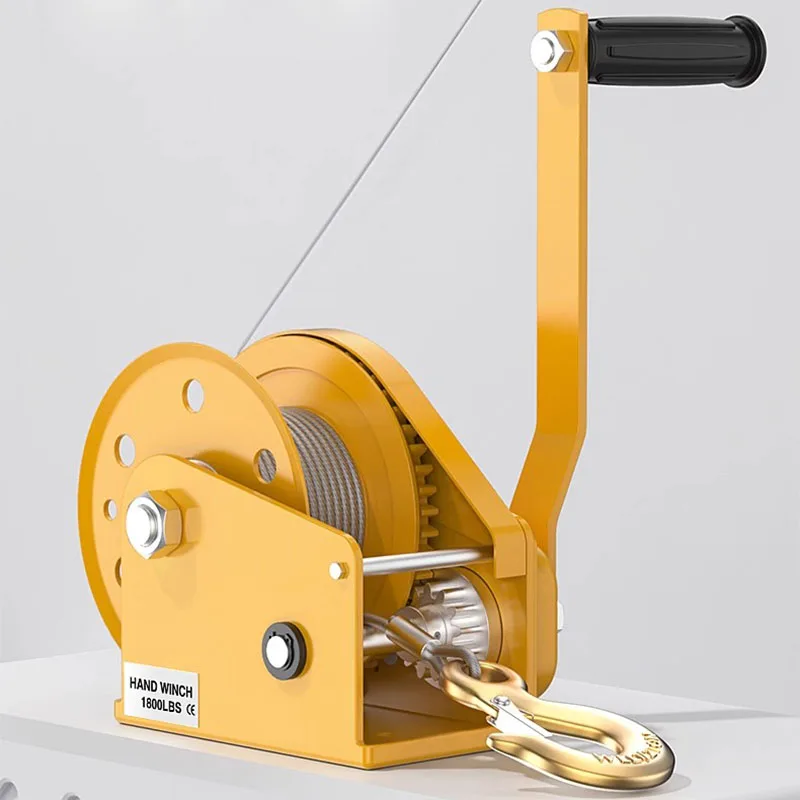 Small Portable Winch Self-Locking Gear Crank Winch Portable Lifting Hoist Pulling Tool for Boat Trailer Cargo Towing Device