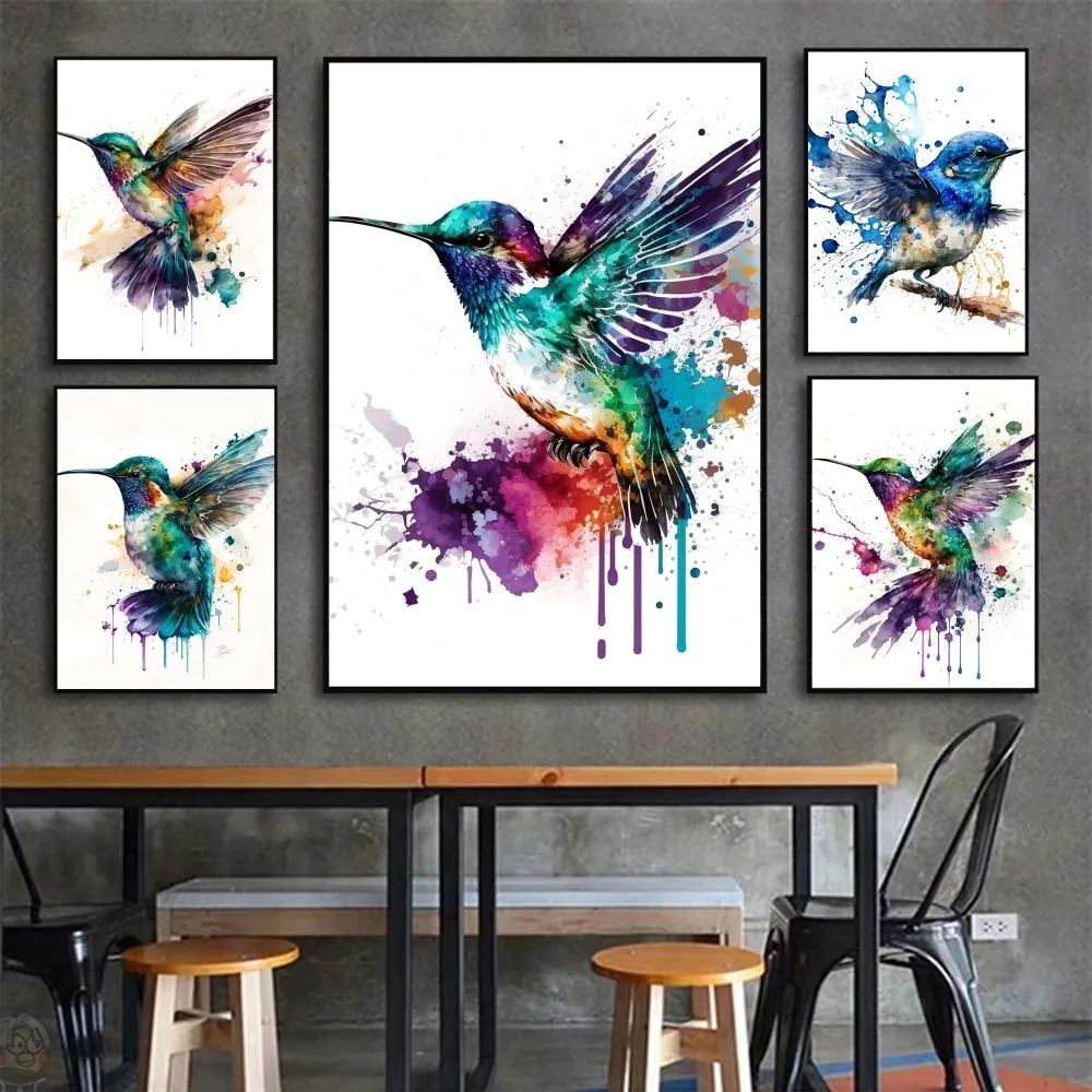 Vintage Watercolour Style Watercolor Humming Bird Art Poster Poster Stickers Art Wall Murals Decor Game Room Decor Gifts Kawaii