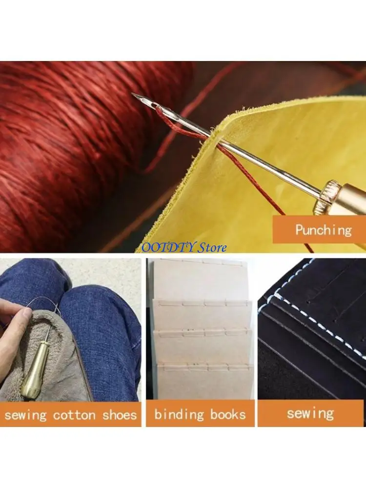 367A 4pcs Canvas Leather Sewing Awl Needle with Metal Handle Shoes Repair Tool