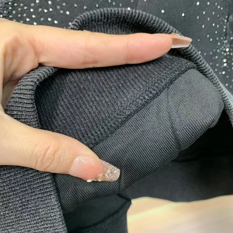 Moda novo outono y2k mangas compridas casaco pesado bordado cheio de diamante estrela de cinco pontas comprimento médio solto moda moletom topo