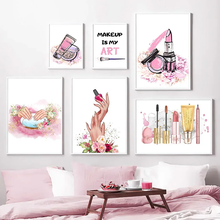 Nail Salon Nordic Posters And Prints Nail Polish Wall Art Mural Makeup Tools Lipstick Manicure Canvas Painting Beauty Room Decor