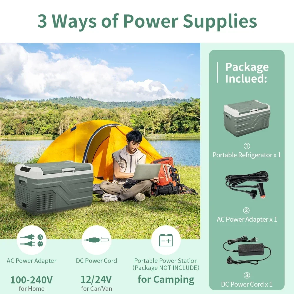 for Camping and Travel 25L, 35L, 45L Car Refrigerator with 12V Compressor -12/24V DC and 100 -240V AC Portable Fridge Freezer