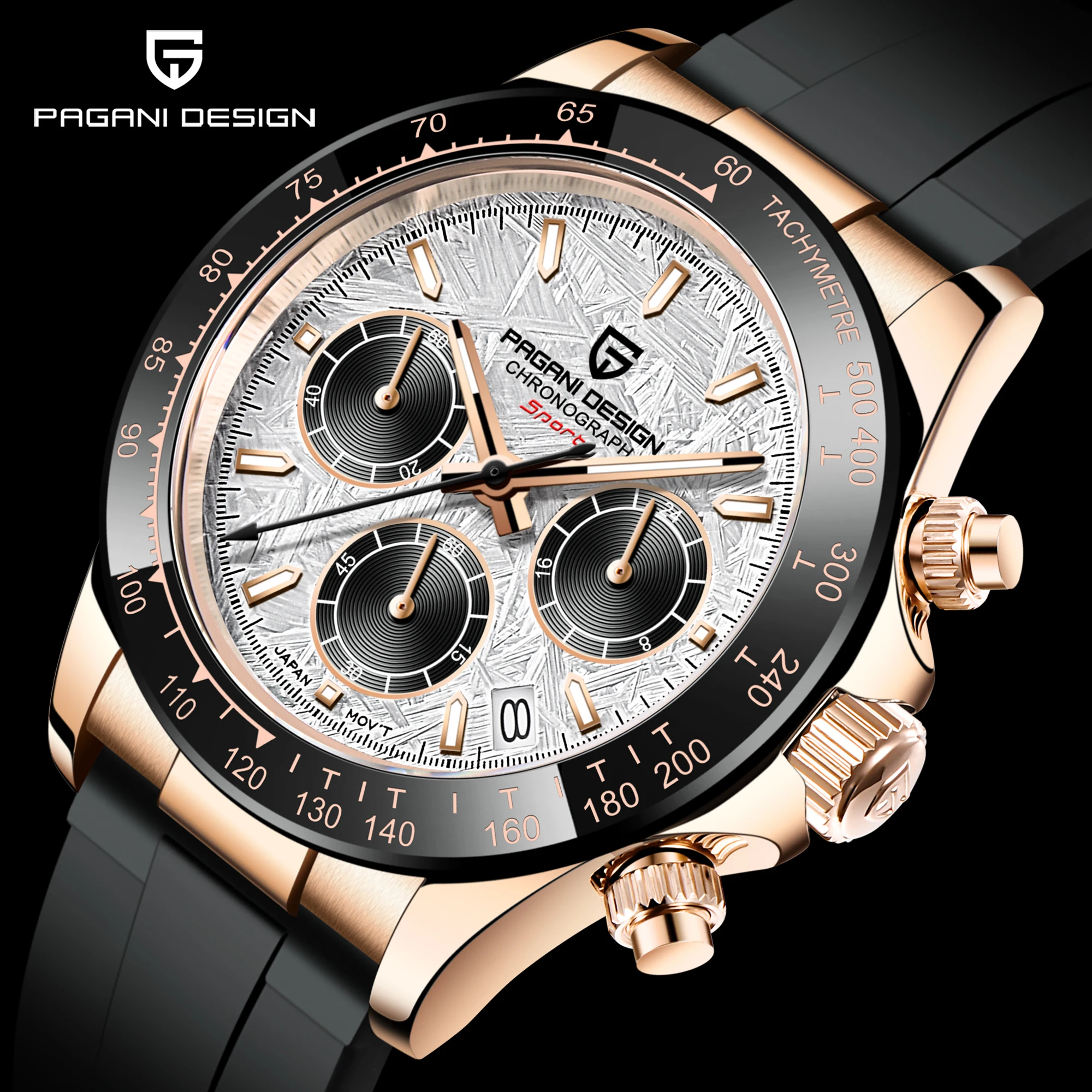 PAGANI DESIGN New Gold Blue Luxury Quartz Watch For Men Gift Box VK63 Movt Chronograph Sapphire Crystal Stainless Steel Watch