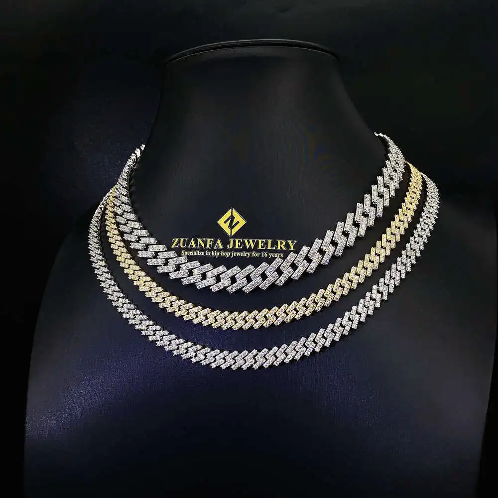 Product Fine Jewelry Necklace 8mm 10mm 13mm Hip Hop Iced Out 1 Row Diamond Cuban Link Moissanite Cuban Chains