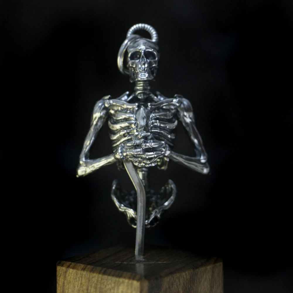 925 Sterling Silver Details Skull Pendant Mens Biker Punk Style TA375 BZ
