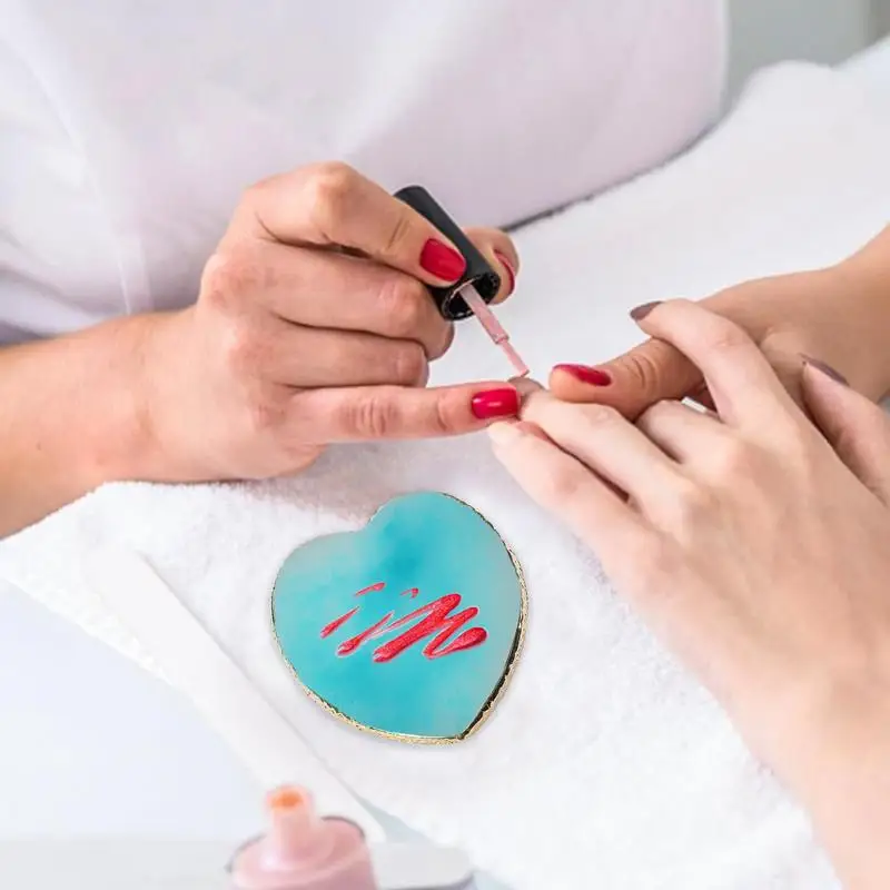 Nail Pallet for Nail Art Small Heart Shape Color Mixing Plate Multifunctional Nail Holder Portable Golden Edge Cosmetic Mixing