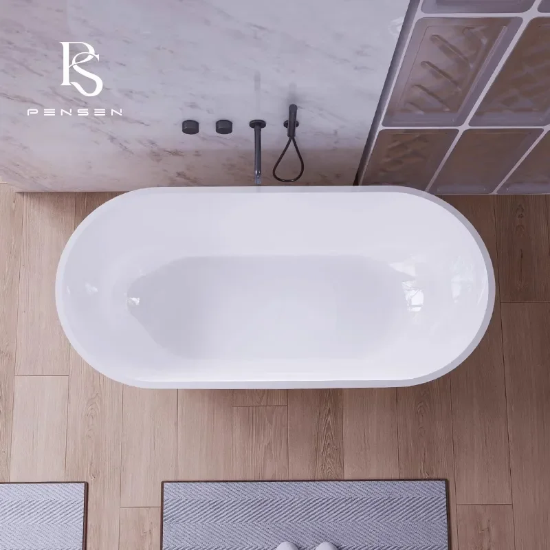 Freestanding Oval Acrylic Bathtub for Adults Home Hotel B&B Soaking Tub Modern Bathroom Fixture