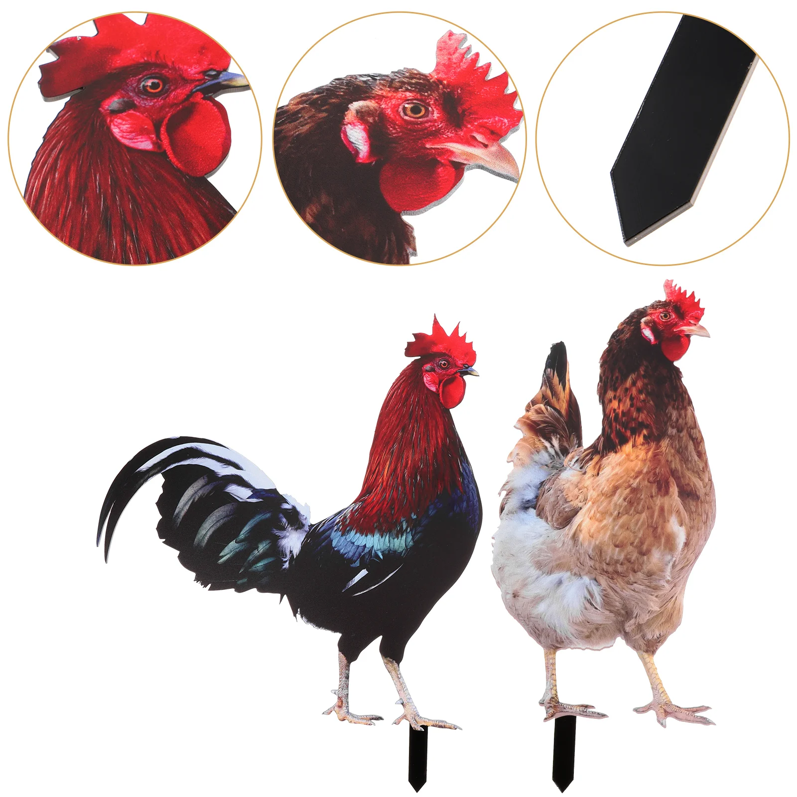 

2 Pcs Decorative Garden Inserts Stake Rooster Yard Hen Acrylic Lawn Ornament Shaped Decoration