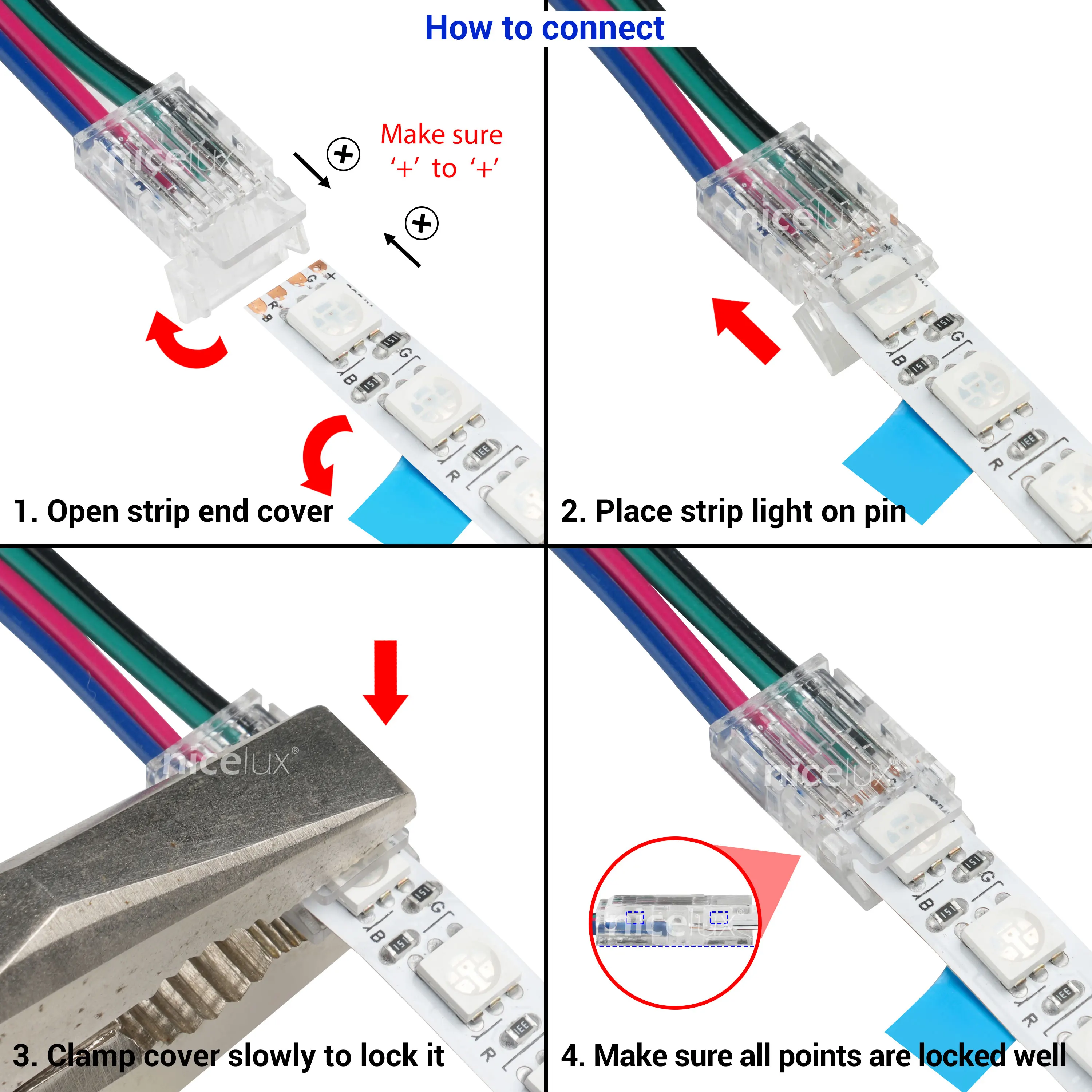 4-pinowe złącze SMD 8mm LED listwy zaciskowe przedłużacz LED stałe zaciski do listwy RGB LED przyciemniania 24 woltów