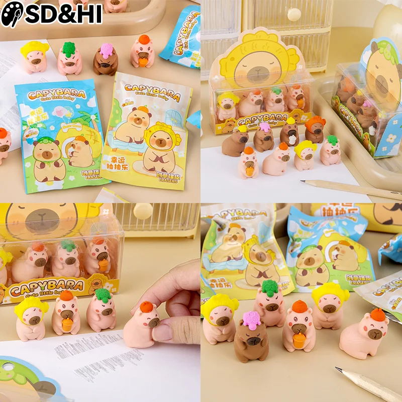 Cute Stationery Capybara Eraser Children Toys Kindergarten Reward Pencil Rubber Gifts Capybara Eraser