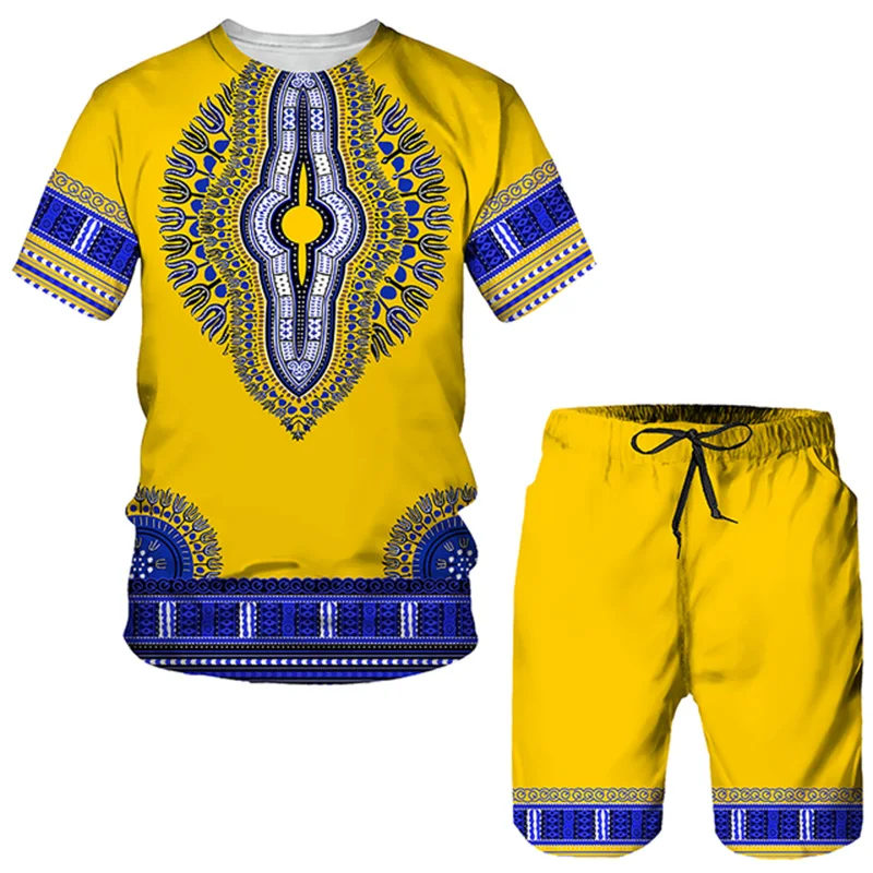 

Men's Tracksuit Summer Fashion 3D African Print Casual Sportswear Couple Outfits Vintage Style Hip Hop T Shirts +Shorts Suits