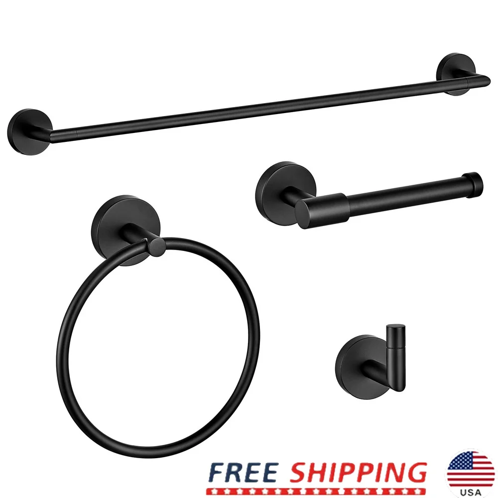 

Набор из 4 предметов, матовый черный аксессуар для ванной комнаты, кольцо для полотенец, держатель для туалетной бумаги, крючок для халата, прочный, простой в установке, современный дизайн