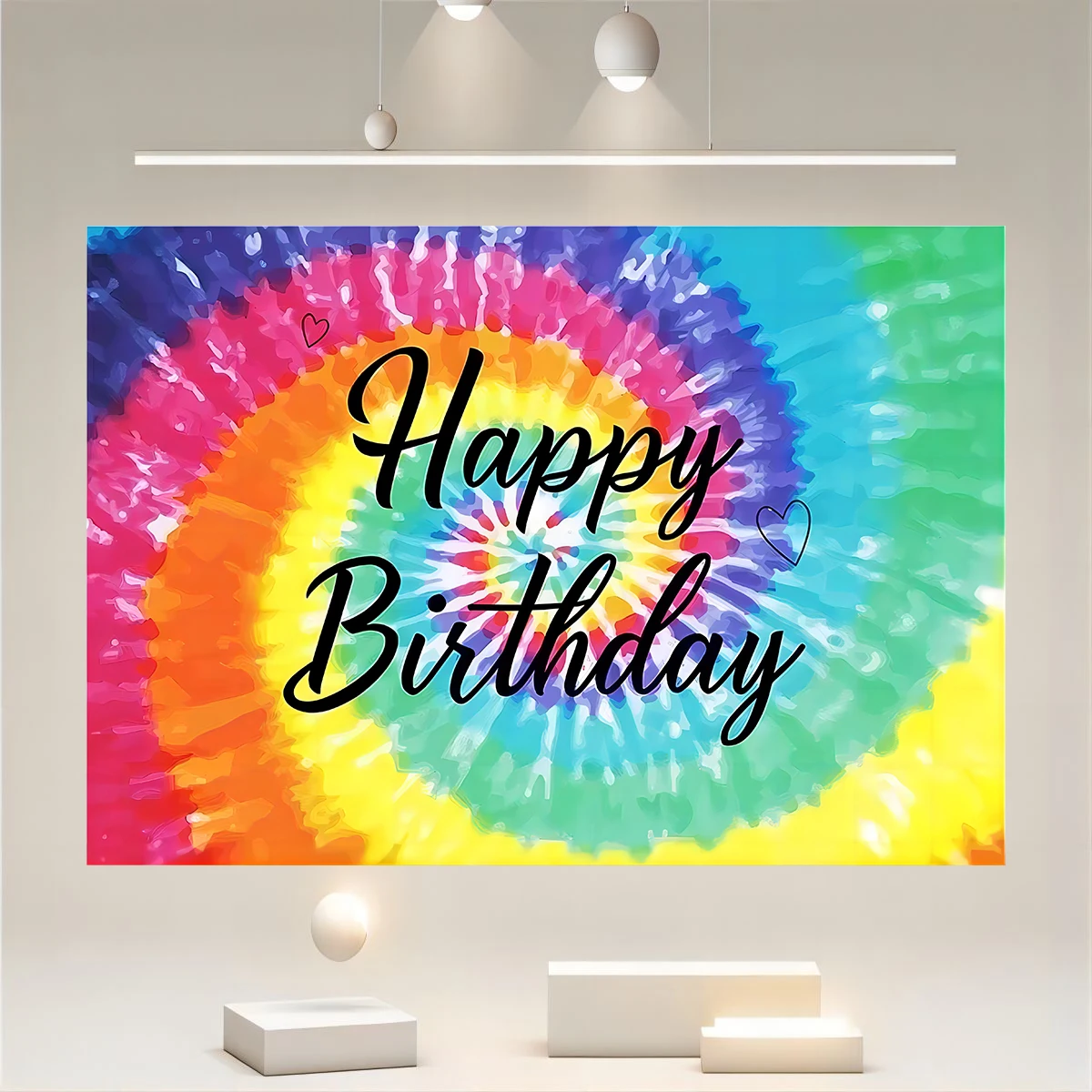 Tie Dyed Birthday Party Background Colored Paint Peace Love Rainbow Background Happy Baby Party Cake Table Decoration