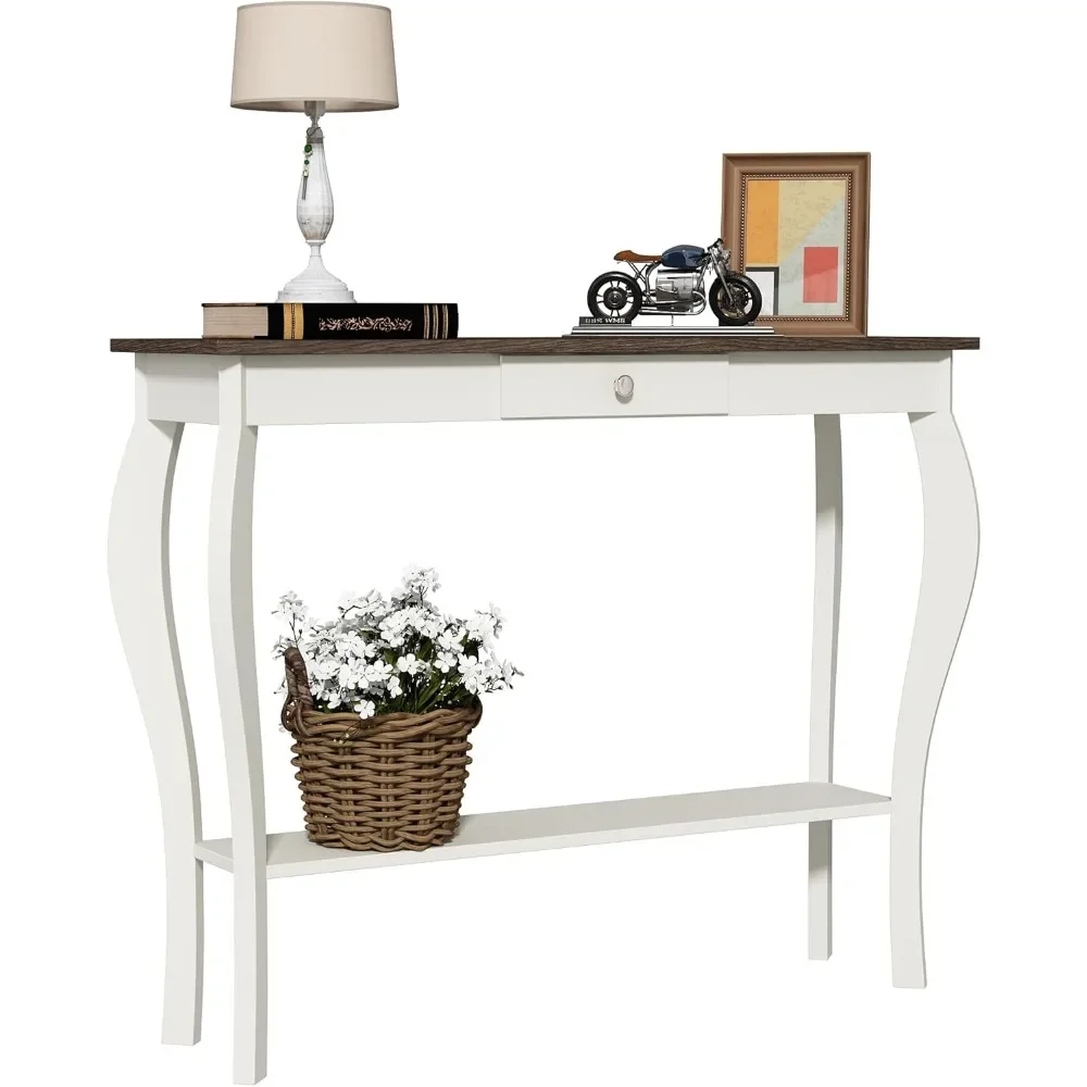 Narrow Console Table with Drawer, Chic Accent Sofa Entryway Table with Shelves for Entryway, Living Room, Hallway