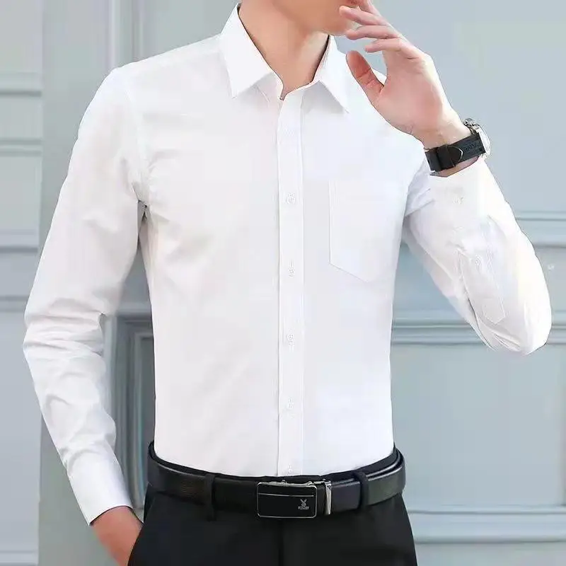 

Summer Pocket Long-sleeved White Shirt Men's Thin Business Professional Formal Wear Long-sleeved Trend 2025 New Shirt Inch