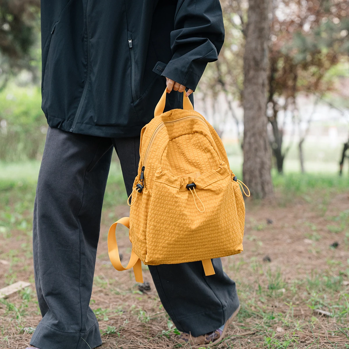 Grid Bubble Nylon Backpack Women Drawstring Pocket Light Laptop Rucksack Large INS Casual Student School Daily Travel Backpack