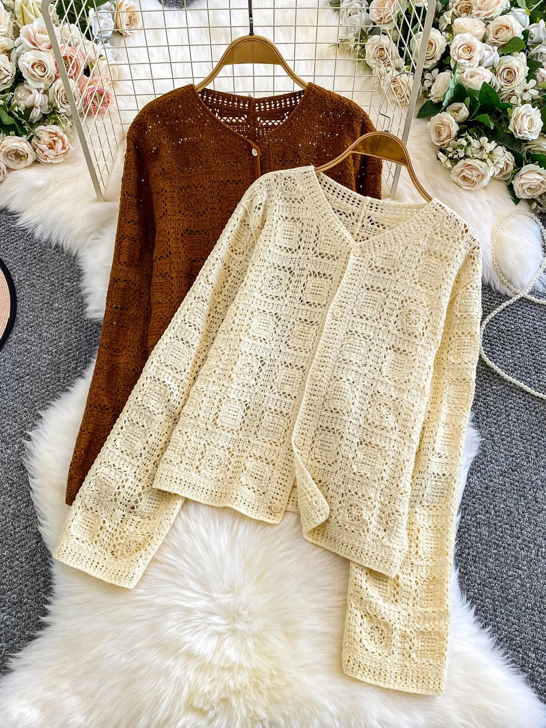 

n Vaion Sle Long Sve Солнцезащитный вязаный ажурный кардиган женский Ele Beautiful Manner Top