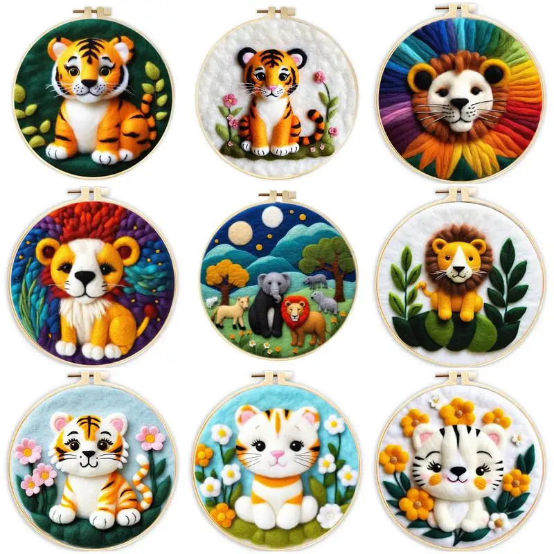 

SDOYUNO Wool Felting Set Tiger Lion Picture Complete Needle Felting Starter Tools With Storage Box Handicraft Felt Diy Craft Kit