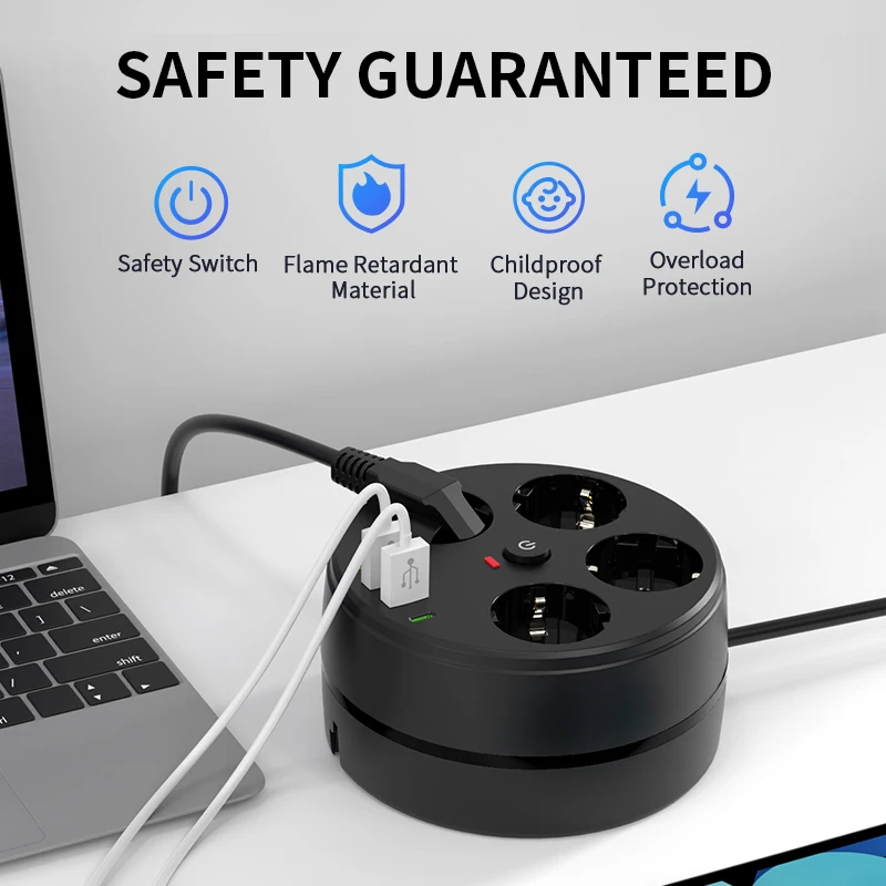 Power Strip Wall Socket Extender with 2 Meter Extension Line 4 AC Outlets 2 USB Ports And 2 Type C 8-in-1 EU Plug Charger Switch image 5