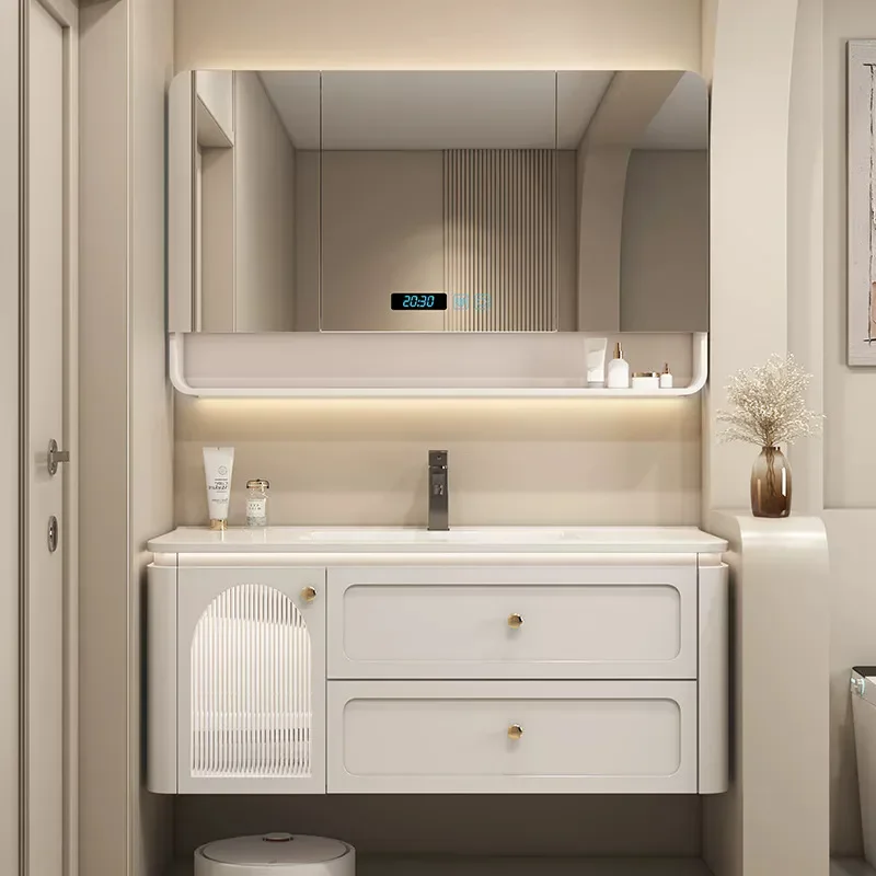for New Oak Paint Cream Ceramic Integrated Basin Bathroom Cabinet Group Toilet Washbasin Cabinet Wash Basin Cabinet