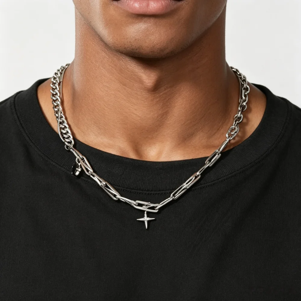Hip-Hop Goldfarbene Edelstahl-Halskette Retro Herren Strukturierte Kleine Quadratische Platte Anhänger Halskette Mode-Schmuck Casual Accessoire – Detail 3