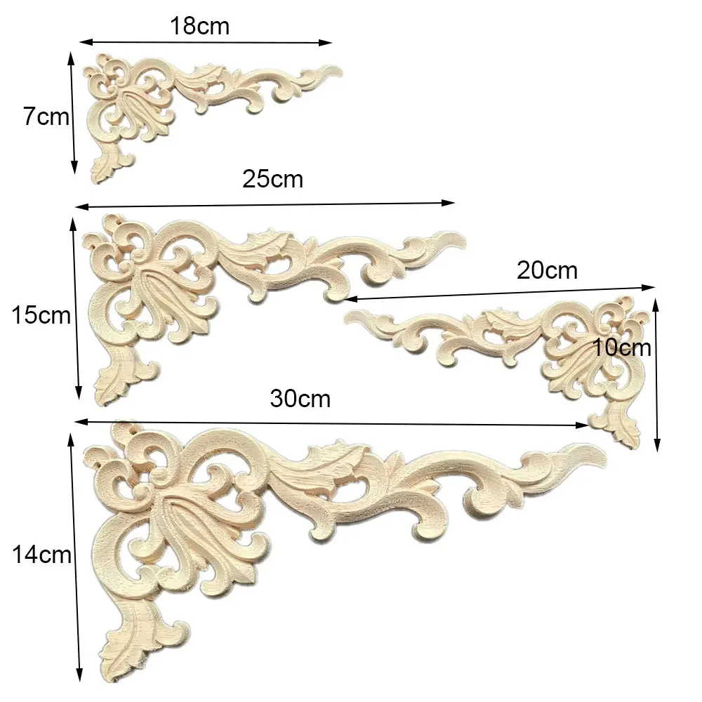 4PCS Woodcarving Corner Decal Unpainted Wood Carved Decal Corner Onlay Applique Frame Home Furniture Cabinet Door Decor Craft