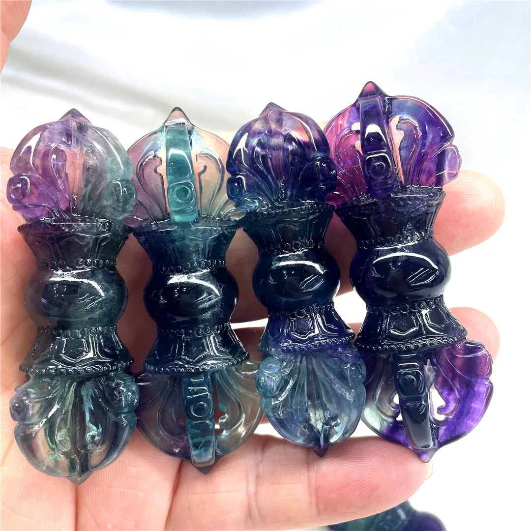 

8cm Natural Rainbow Fluorite Vajra Magic Pestle Sculpture Crystals Dorje Phurba Aesthetic Decor Wicca Dr Stone New Products