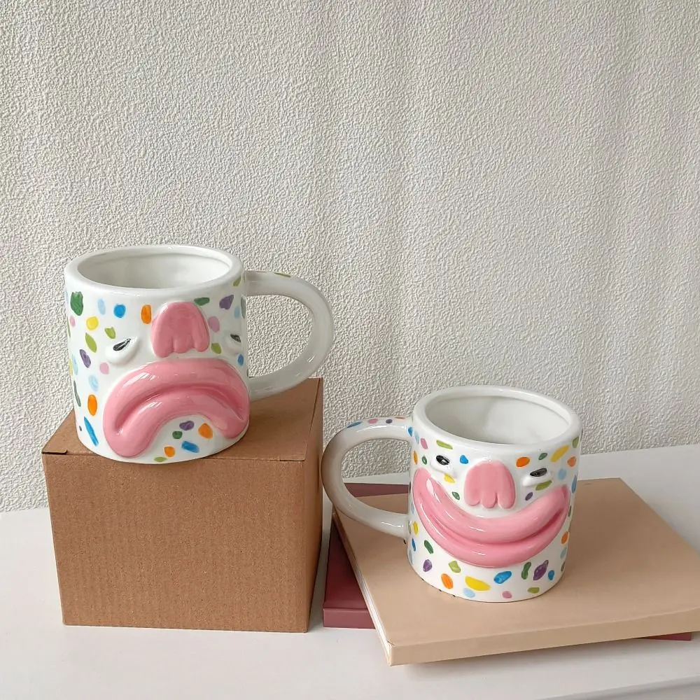 

Durable Double-sided Ceramic Coffee Mug Colorful Cute Funny Face Mug 310ml INS Cartoon Water Cup Juice
