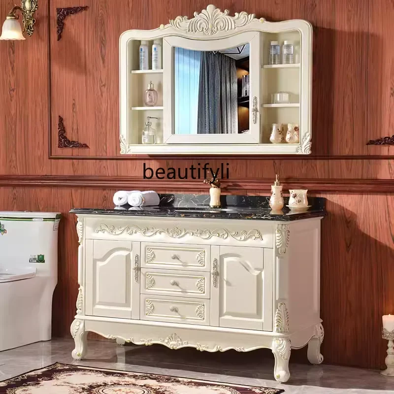 

45European Oak Bathroom Cabinet Combination Bathroom Table Washbasin Solid Wood Floor Cabinet