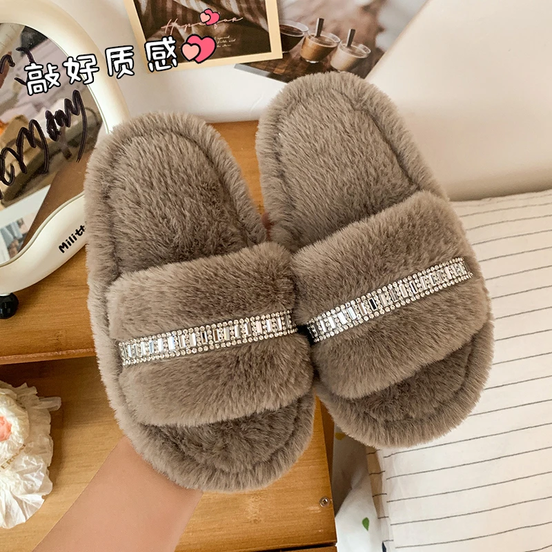 

2025 Children Princess Plush Slippers for Girls Winter New Fashion Korean Style Soft Sole Anti-slippery Versatile Open Toe Shoes