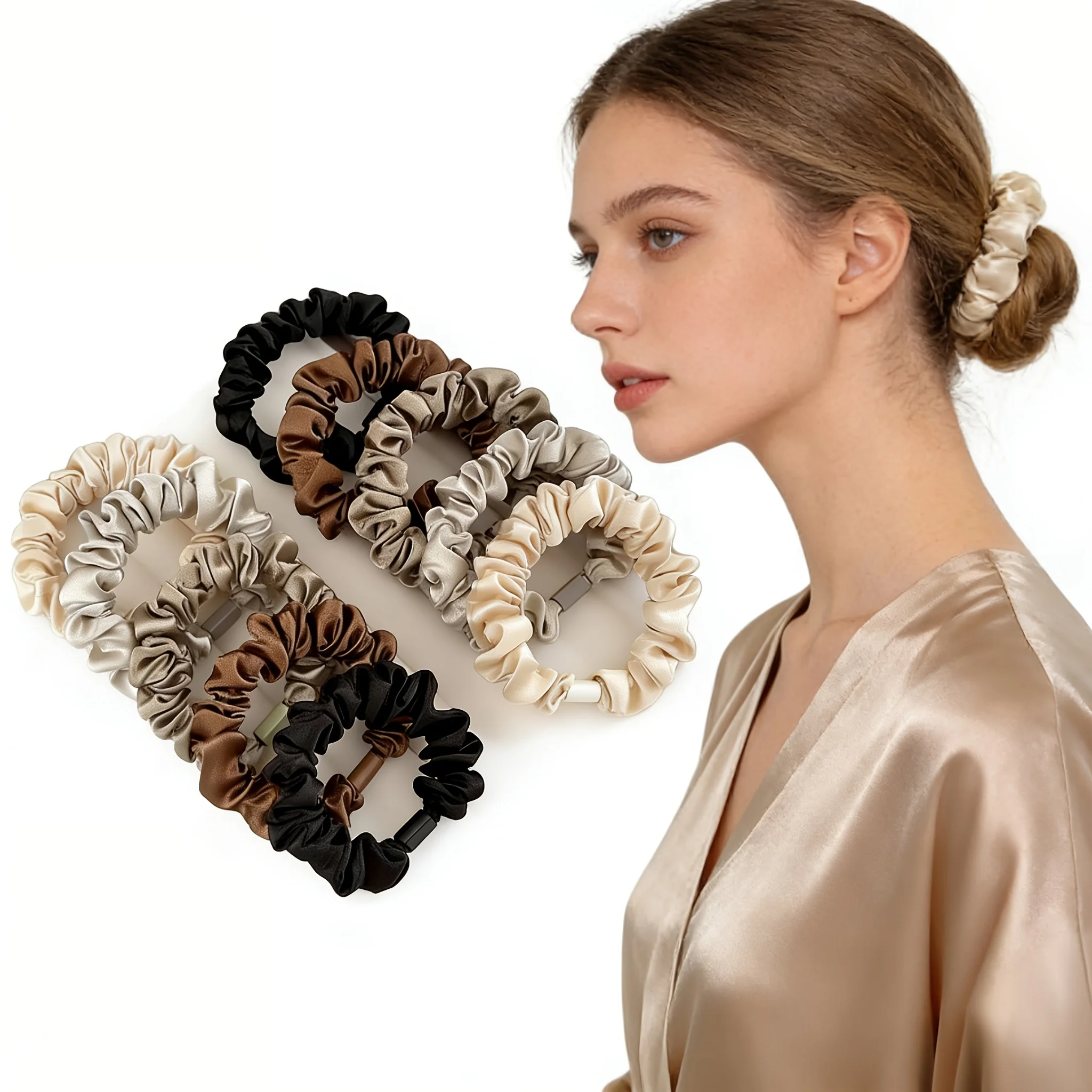 8pcs Elegant and Simple Brown Scrunchie High-Low Ponytail Bun Hair Accessory