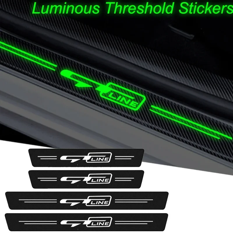 Carbon Fiber Luminous Car Door Threshold Sill Protector Film Stickers Decals for KIA GTline Logo K3 Ceed KX5 K7 Soul Borrego