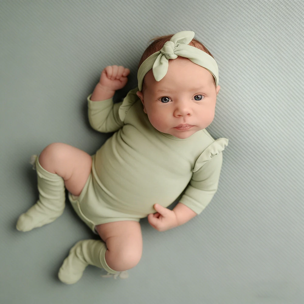 Newborn Photography Props Ruffle Romper Baby Photo Shoot Outfit Infant Long Sleeve Bodysuit Ruffled Cuff Girl baby Prop - view 2