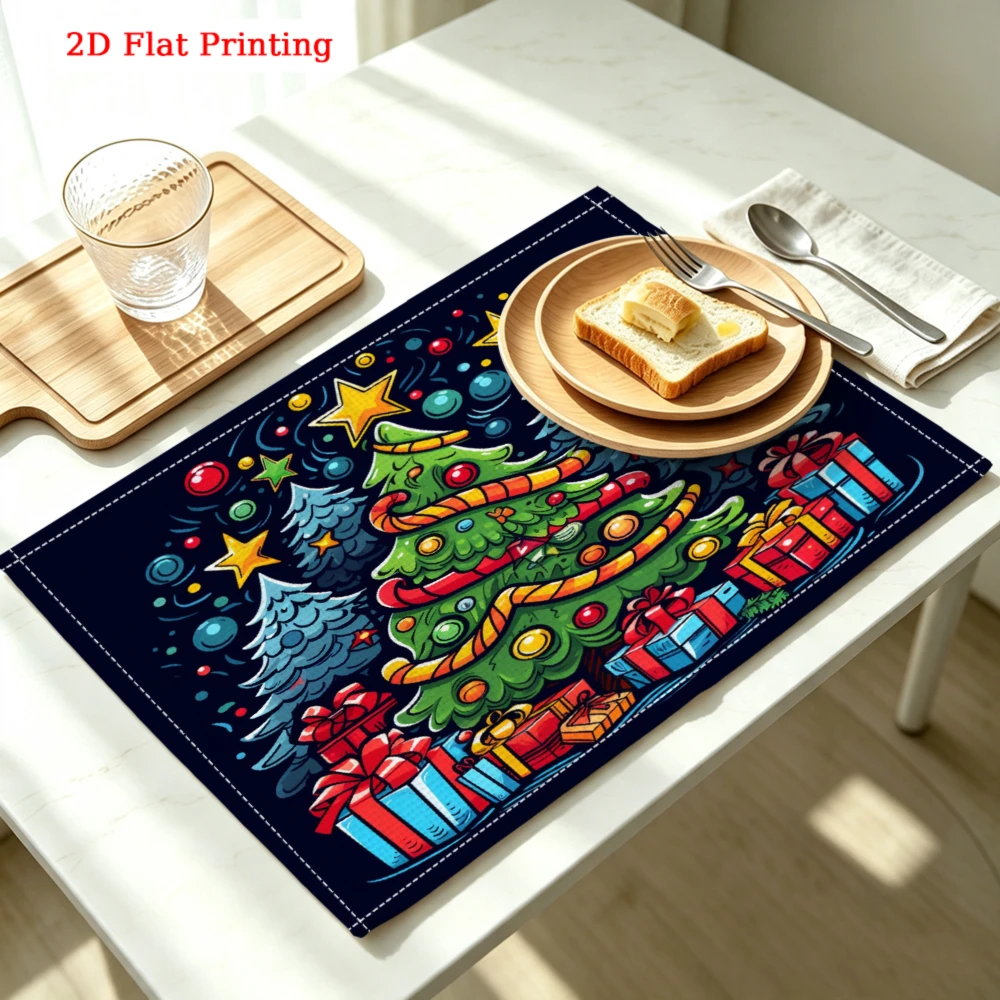 1Pc Cartoon Blue Christmas Tree Print Placemat Dining Kitchen Party Decoration 30X40Cm