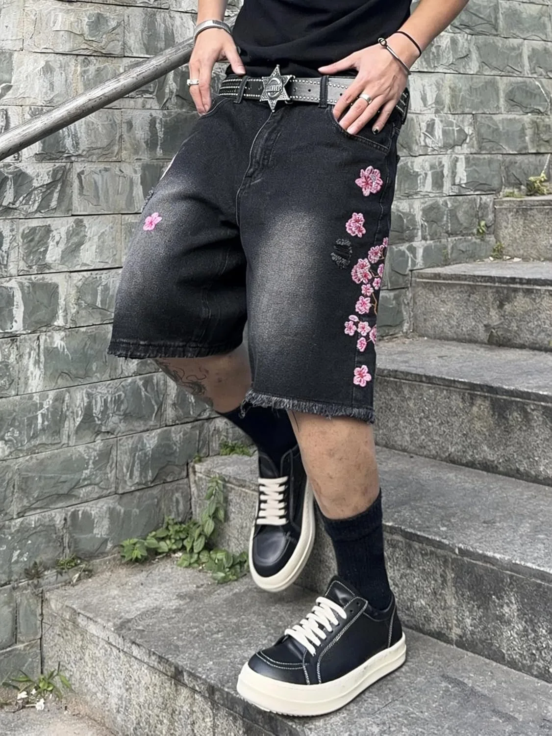 Men's Distressed Y2K Vintage Streetwear Jeans Shorts Loose Fit Cotton Polyester Blend Summer 2026 Fashion Trend