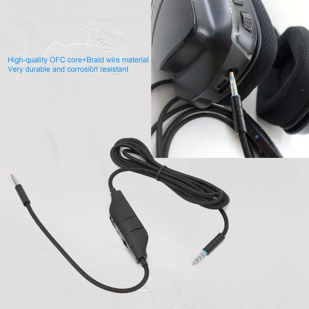 Cable de Audio para Auriculares de Juego de 3.5mm a 3.5mm con Control de Volumen y Micrófono para Logitech G633/G635/G933/G935