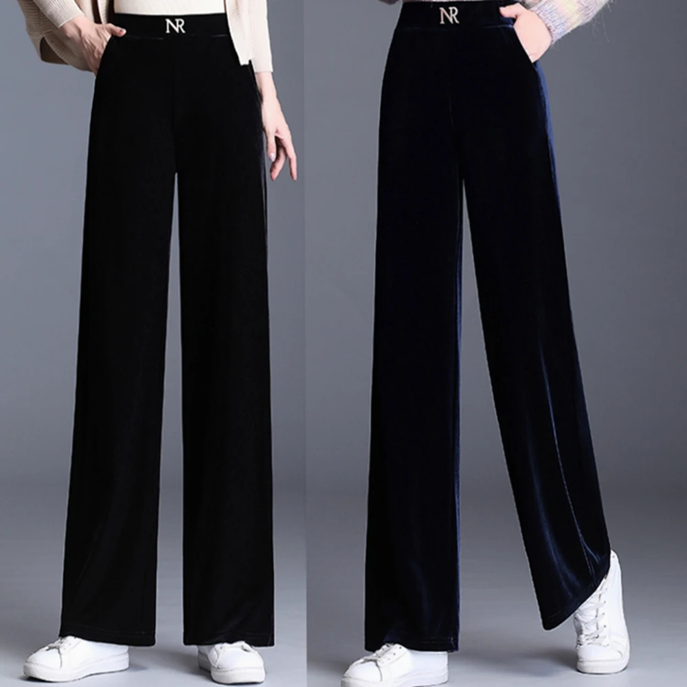 Korean High Waist Elastic Waist Women's Harlan Pants 2023 Spring and Autumn New Golden Velvet Wide Leg PantsVersatile CasualPant