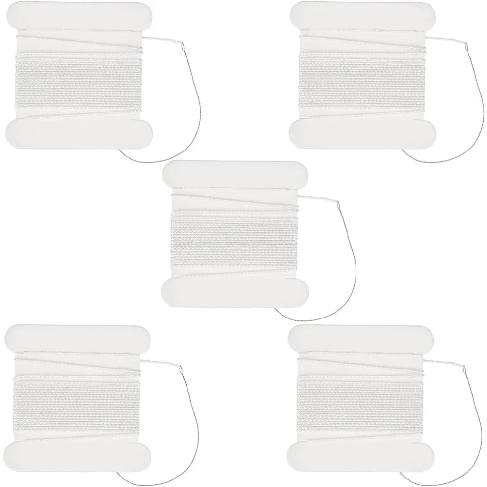 5Pcs 2m x 0.6mm Silk Beading Cord Bead Stringing Silk Thread with Card White Natural Pure Silk Pearls Beads Twist making kit