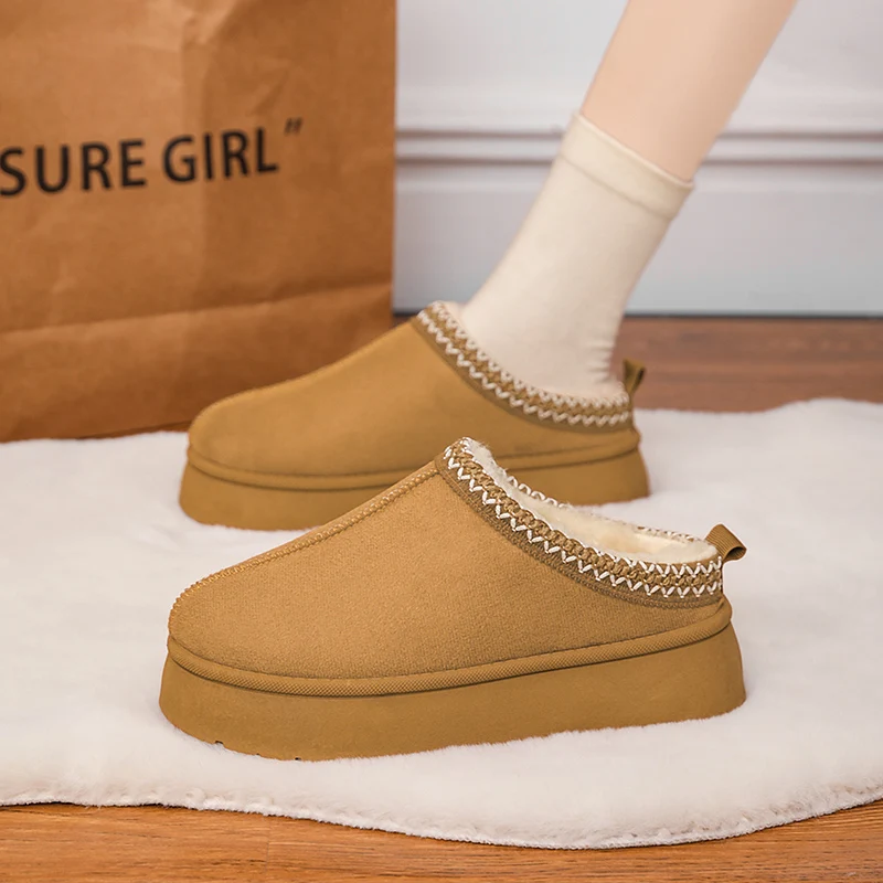 

Snow Boots for Women Winter New Cashmere Warm Thick Soles Without Heel-covered Hair Half Slipper Cotton Shoes for Women