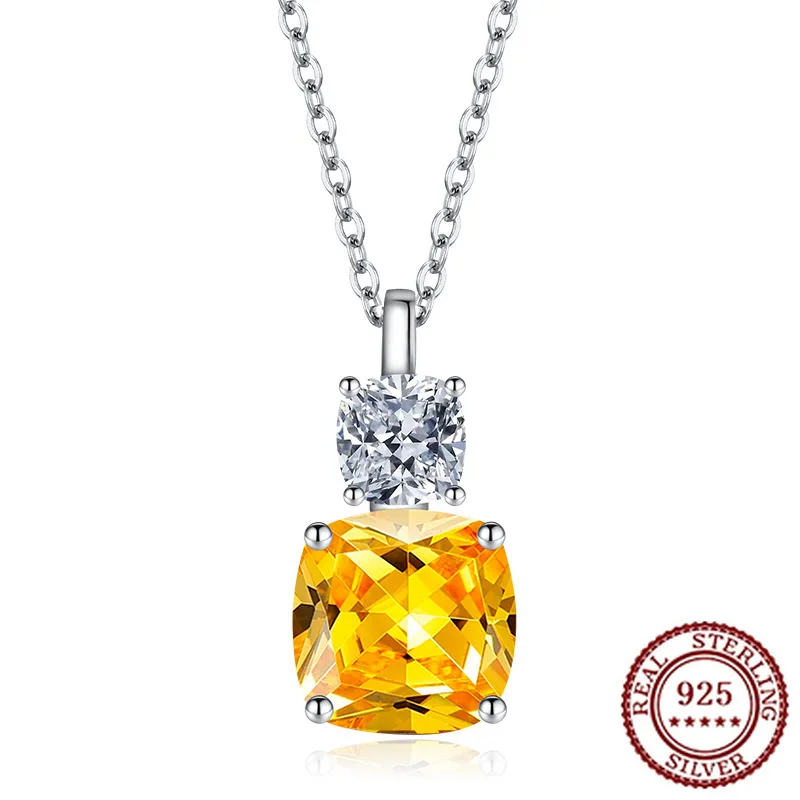 

925 Sterling Silver Simple Golden Fashionable Pendant Inlaid with Red Corundum High Carbon Diamond Niche Design Retro