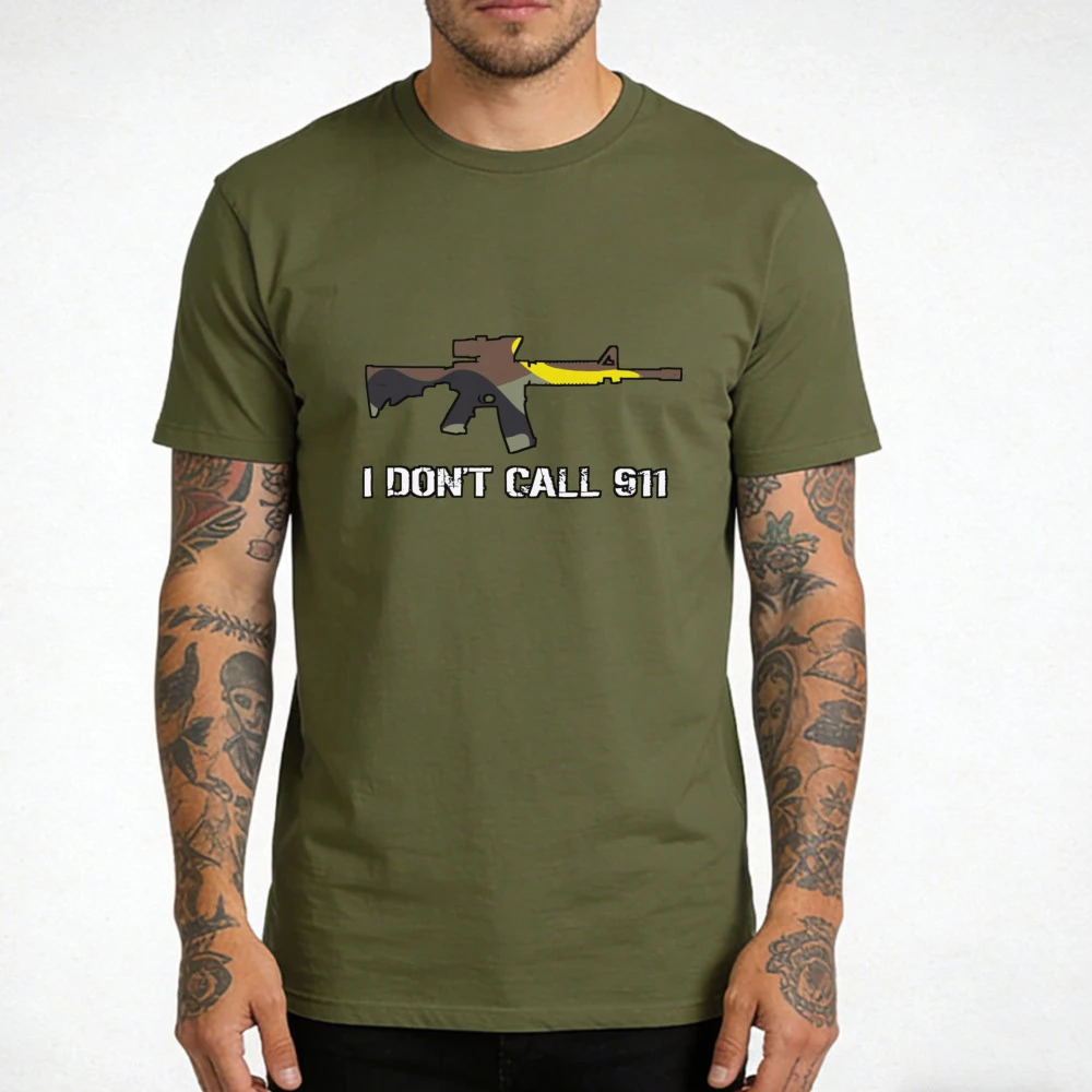 Men Short Sleeve Tee Camo M4 Rifle Silhouette I Don't Call Slogan Print Crew Neck Tactical Gun Lover Street Casual Wear