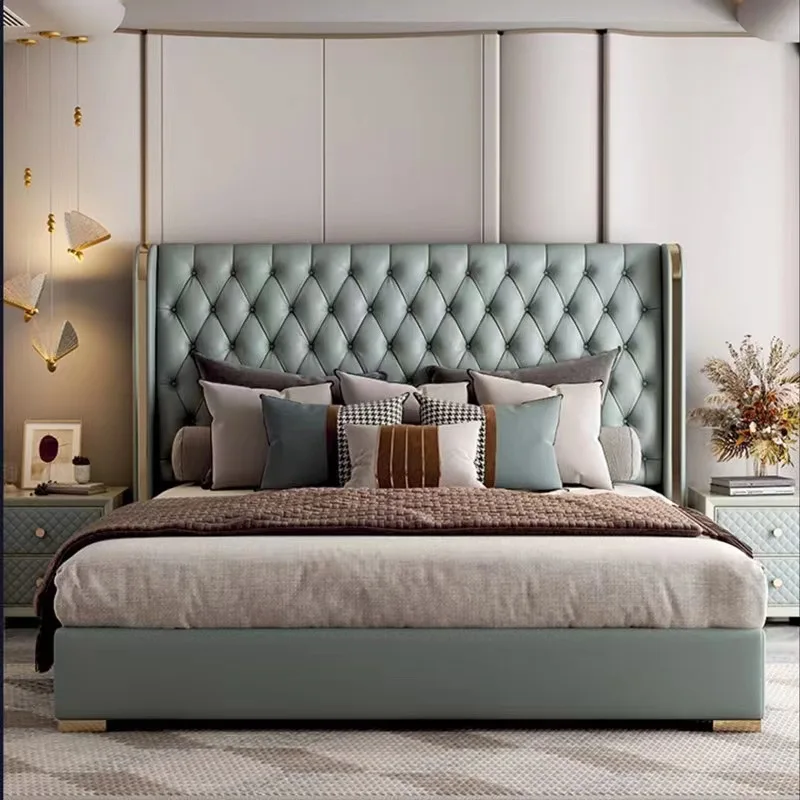 Light luxury modern bed simple master bedroom high-end atmosphere bed European style indoor kingsize cama box queen furniture