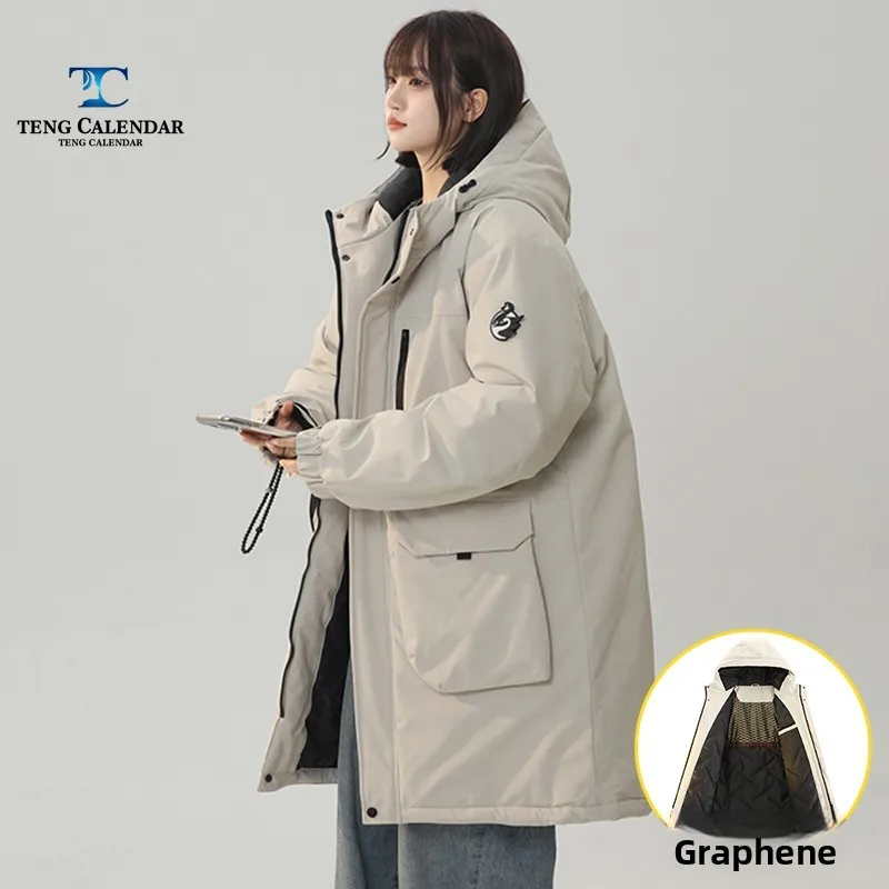 

Hooded Workwear Down Cotton Jacket, Medium To Long Thick Assault Couple Jacket, 2025 Winter New Style